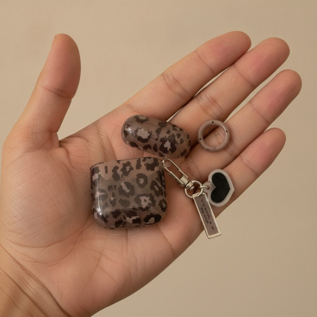 Translucent Leopard Print AirPods Case with Finger Ring