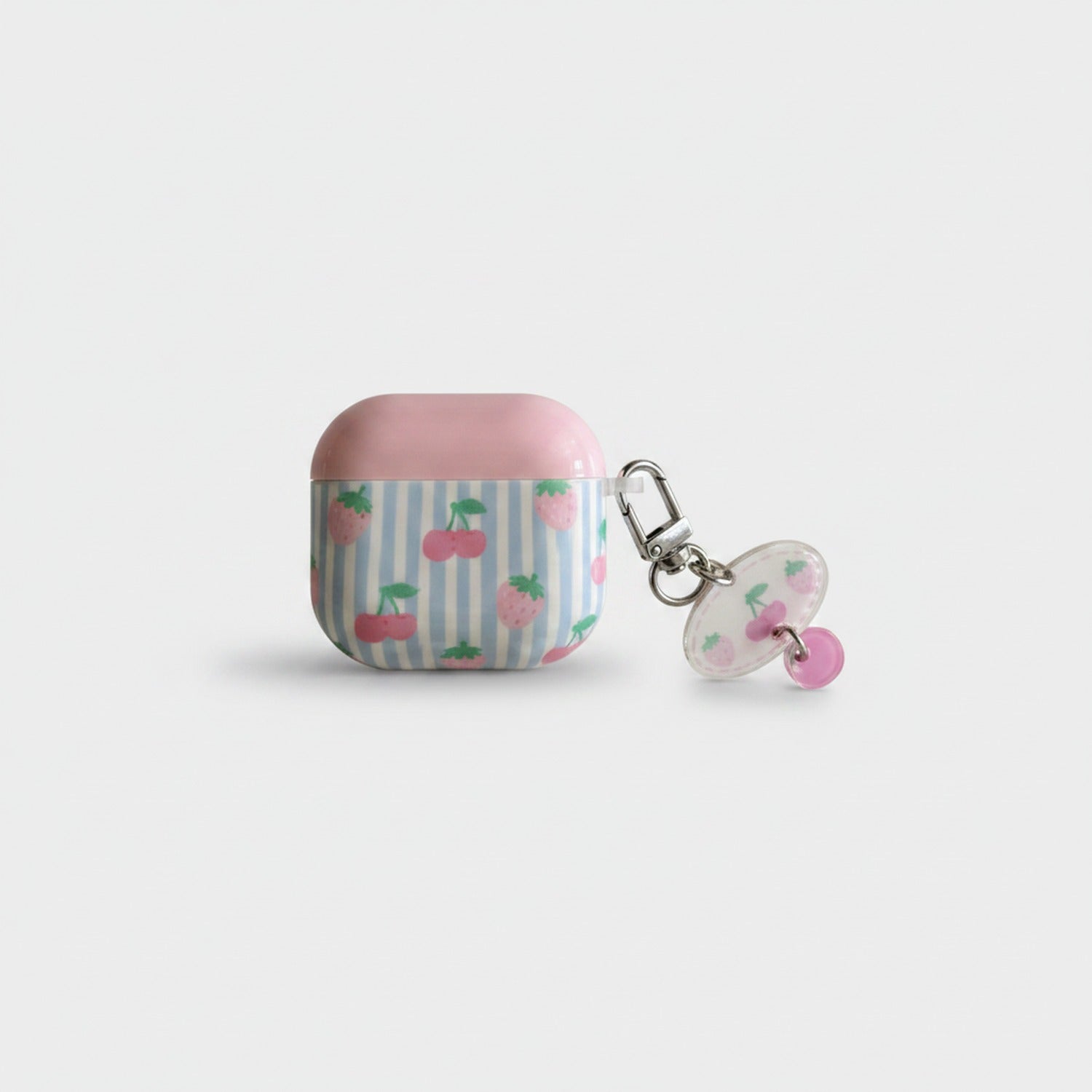 Cherry Striped AirPods Case with Charm Keychain