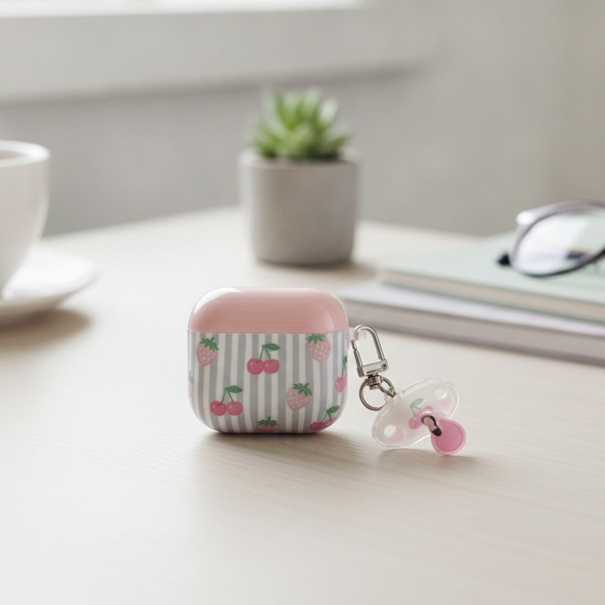 Stripe Cherry Strawberry AirPods Case with Charm