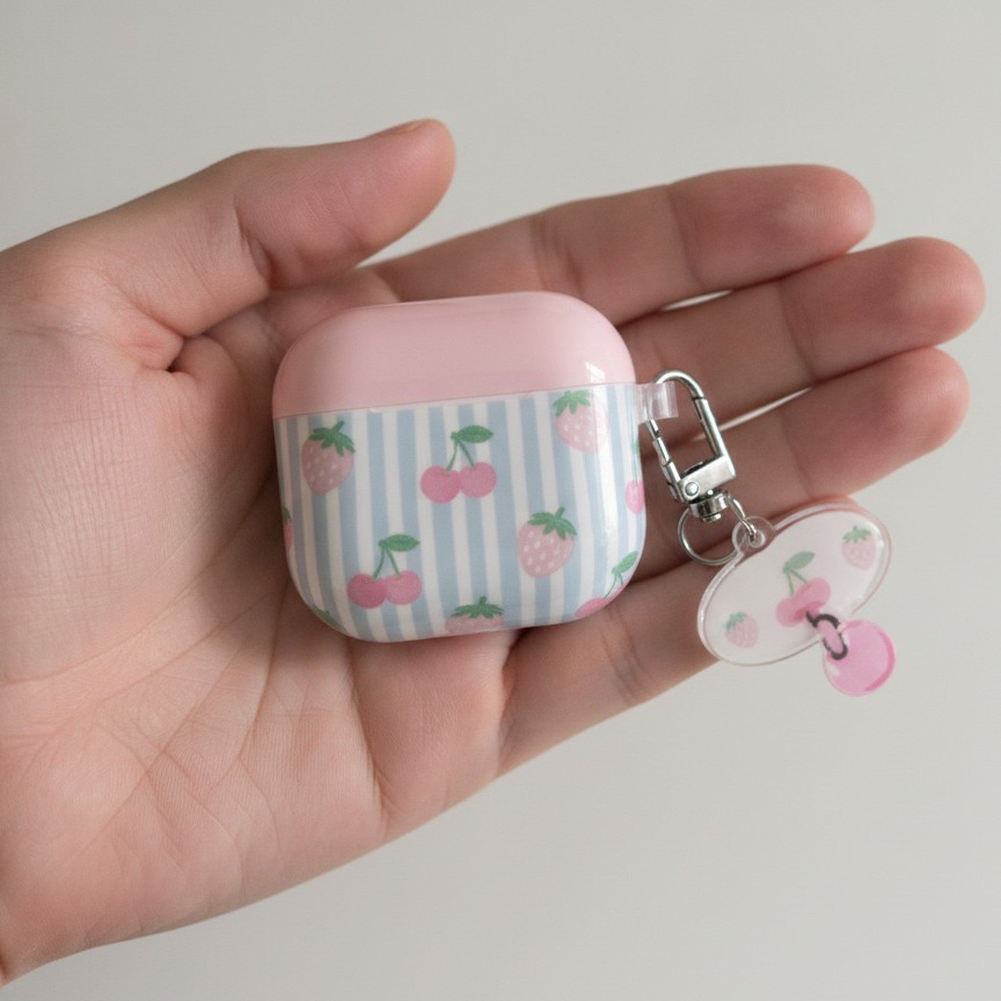 Stripe Cherry Strawberry AirPods Case with Charm