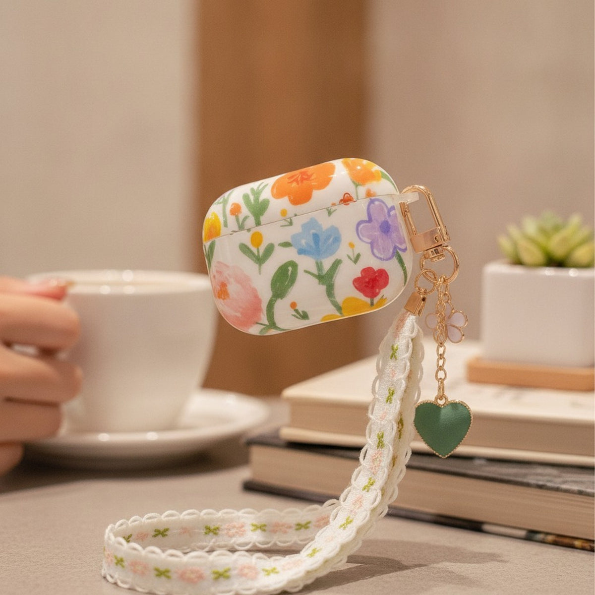Colored Floral Print AirPods Pro Case and Charm – tech (view 2)