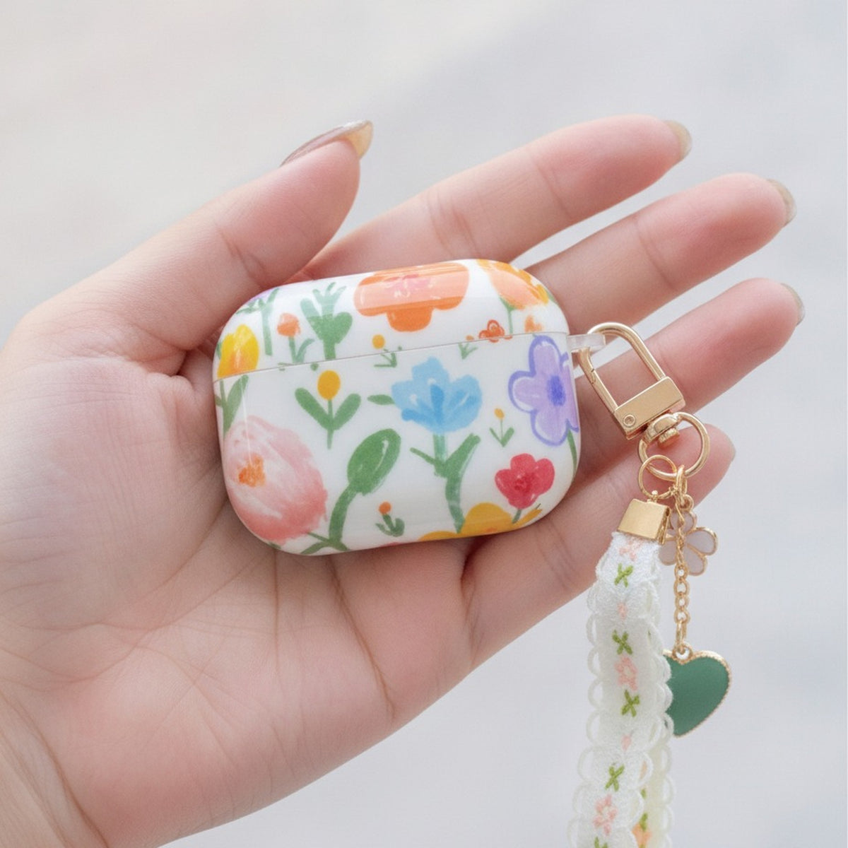 Colored Floral Print AirPods Pro Case and Charm – tech (view 3)