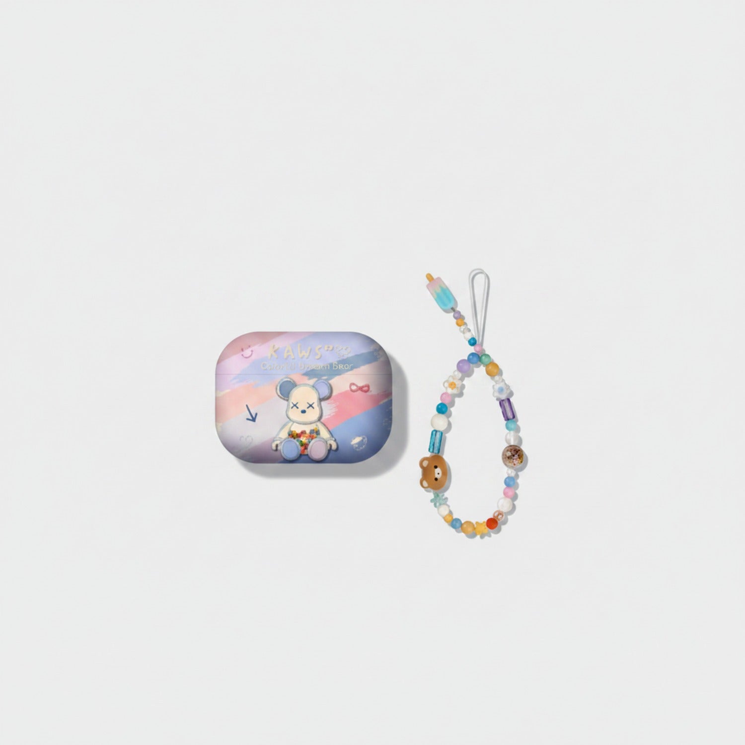 Beaded Pastel Bear AirPods Case With Charm Strap