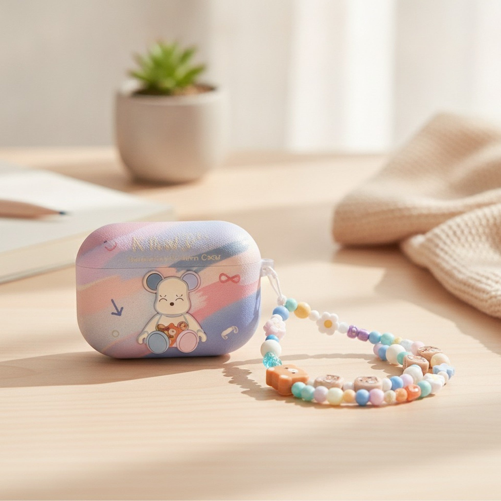 Blue Violent Bear AirPods Case and Ice Cream Lanyard