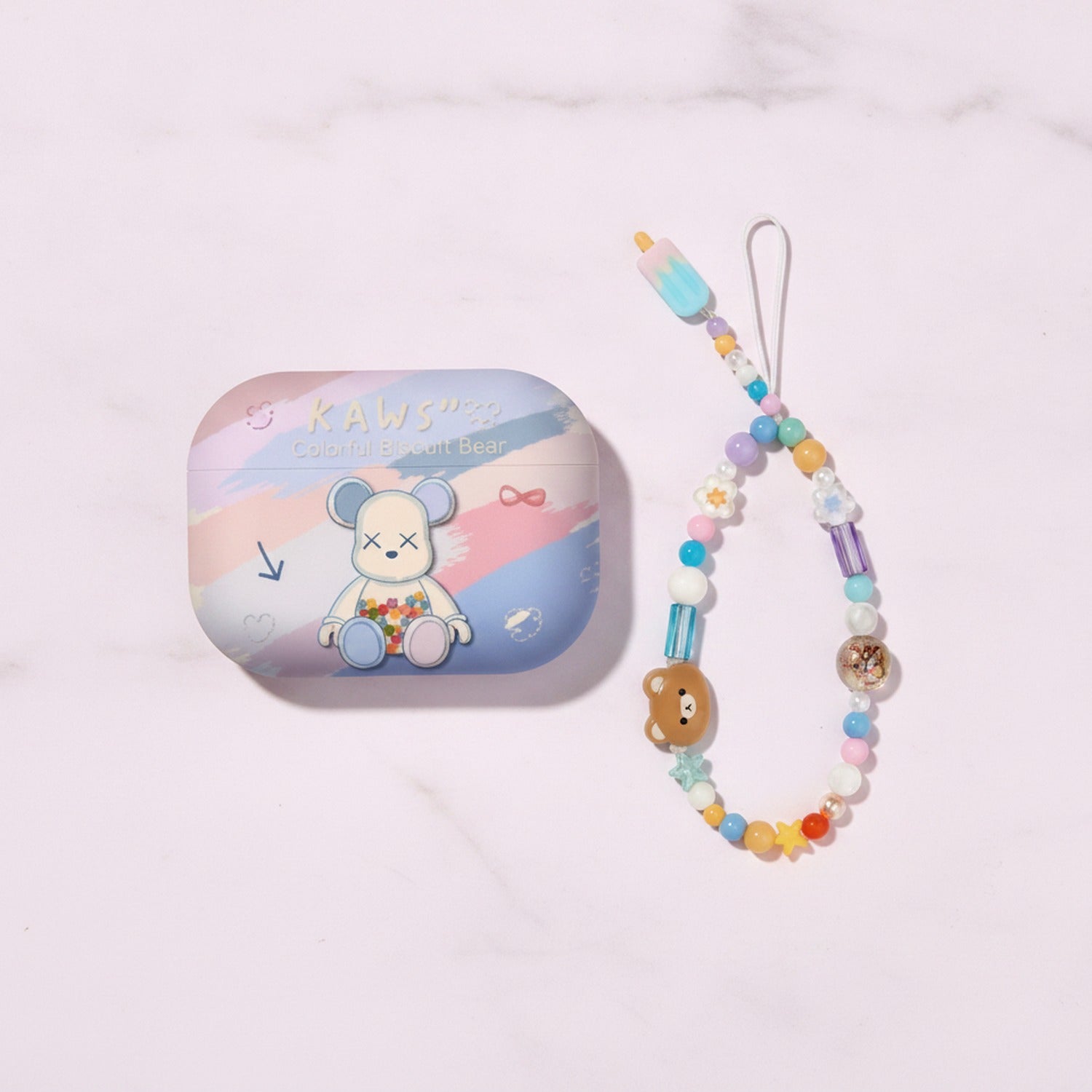 Beaded Pastel Bear AirPods Case With Charm Strap