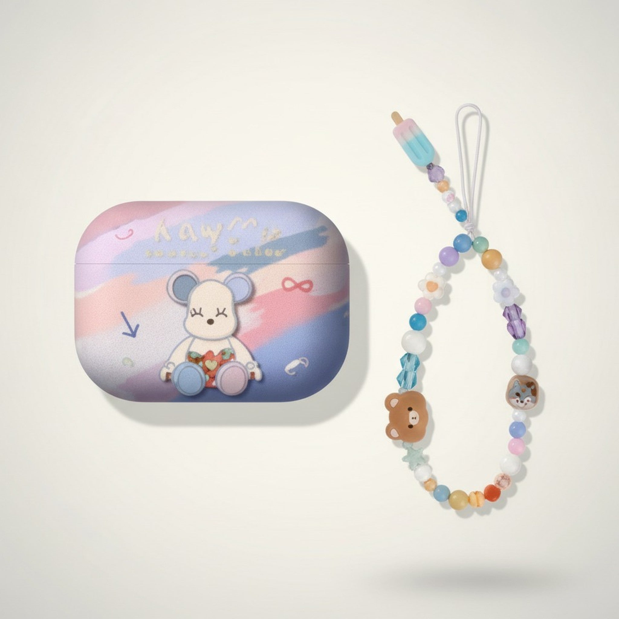 Blue Violent Bear AirPods Case and Ice Cream Lanyard
