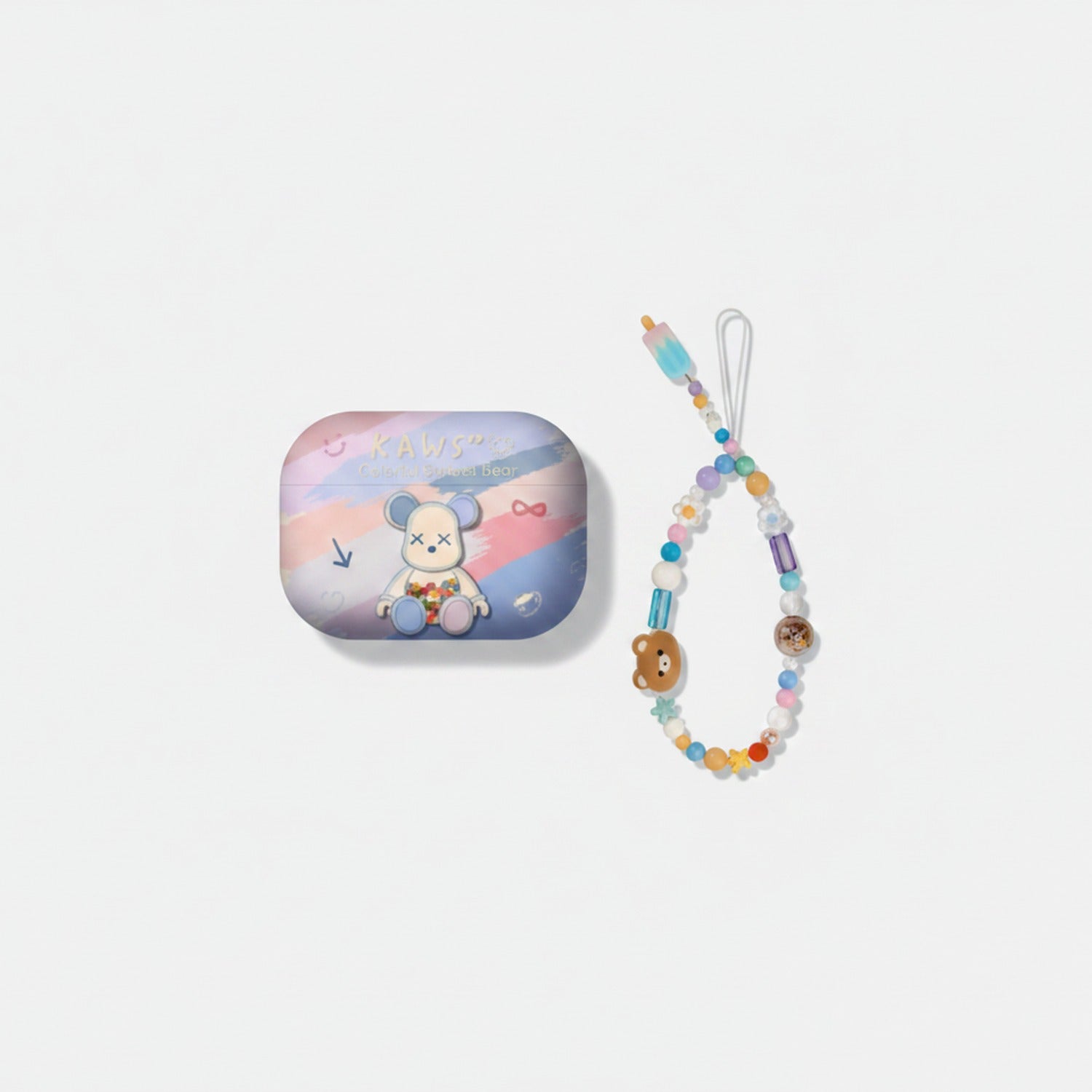Beaded Pastel Bear AirPods Case With Charm Strap