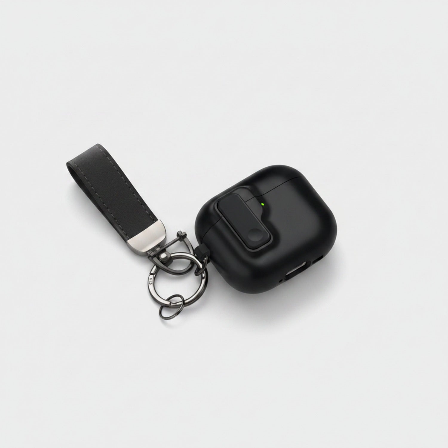 Black Leather AirPods Case With Keychain Strap
