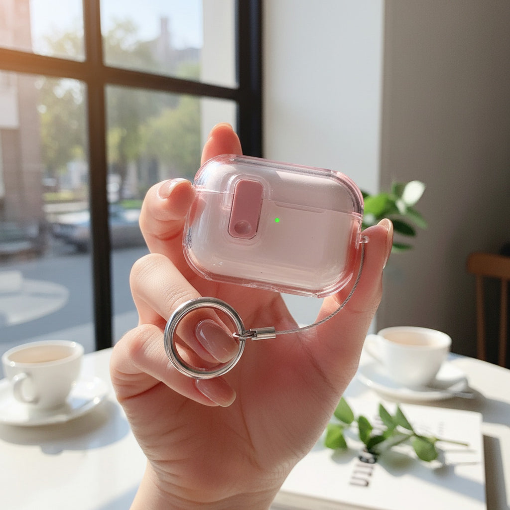 Clear Pink AirPods Case With Carabiner Keychain