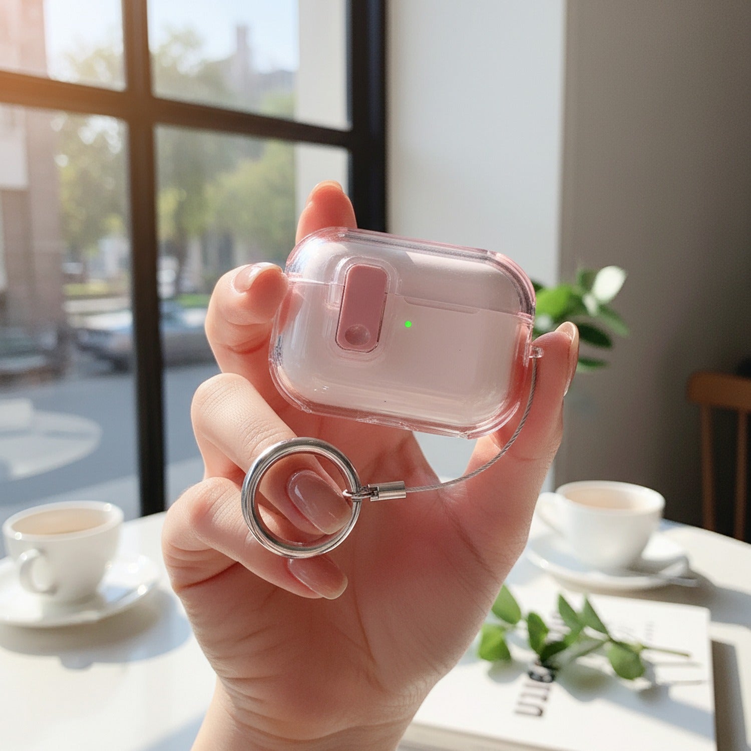 Clear Pink AirPods Case With Carabiner Keychain