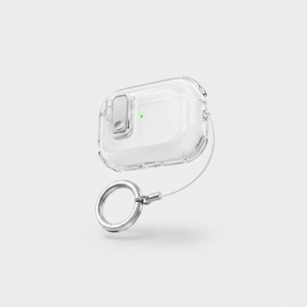 Clear AirPods Case With Silver Keychain Ring