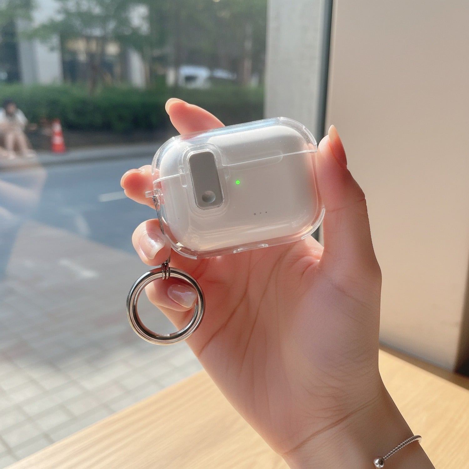 Clear AirPods Case With Silver Keychain Ring