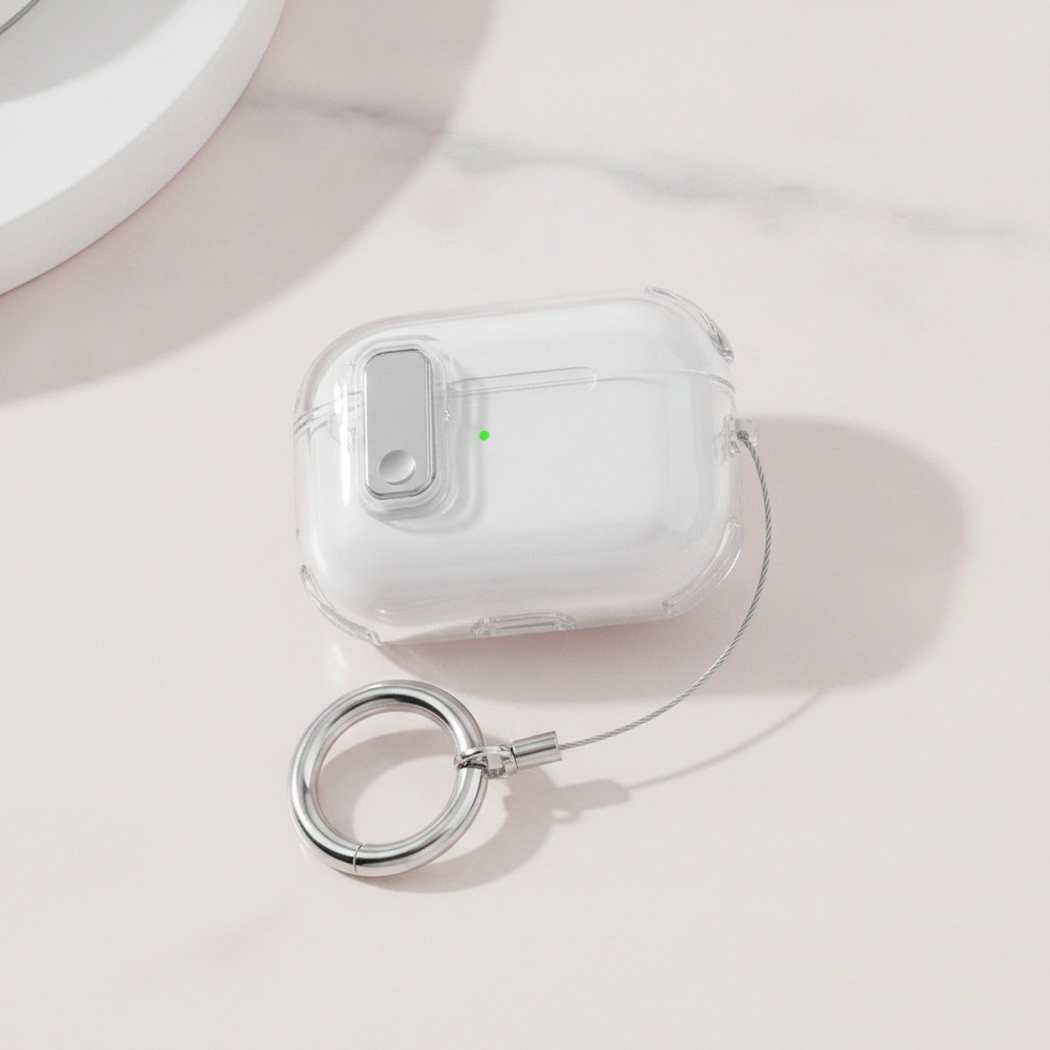 Clear AirPods Case With Silver Keychain Ring