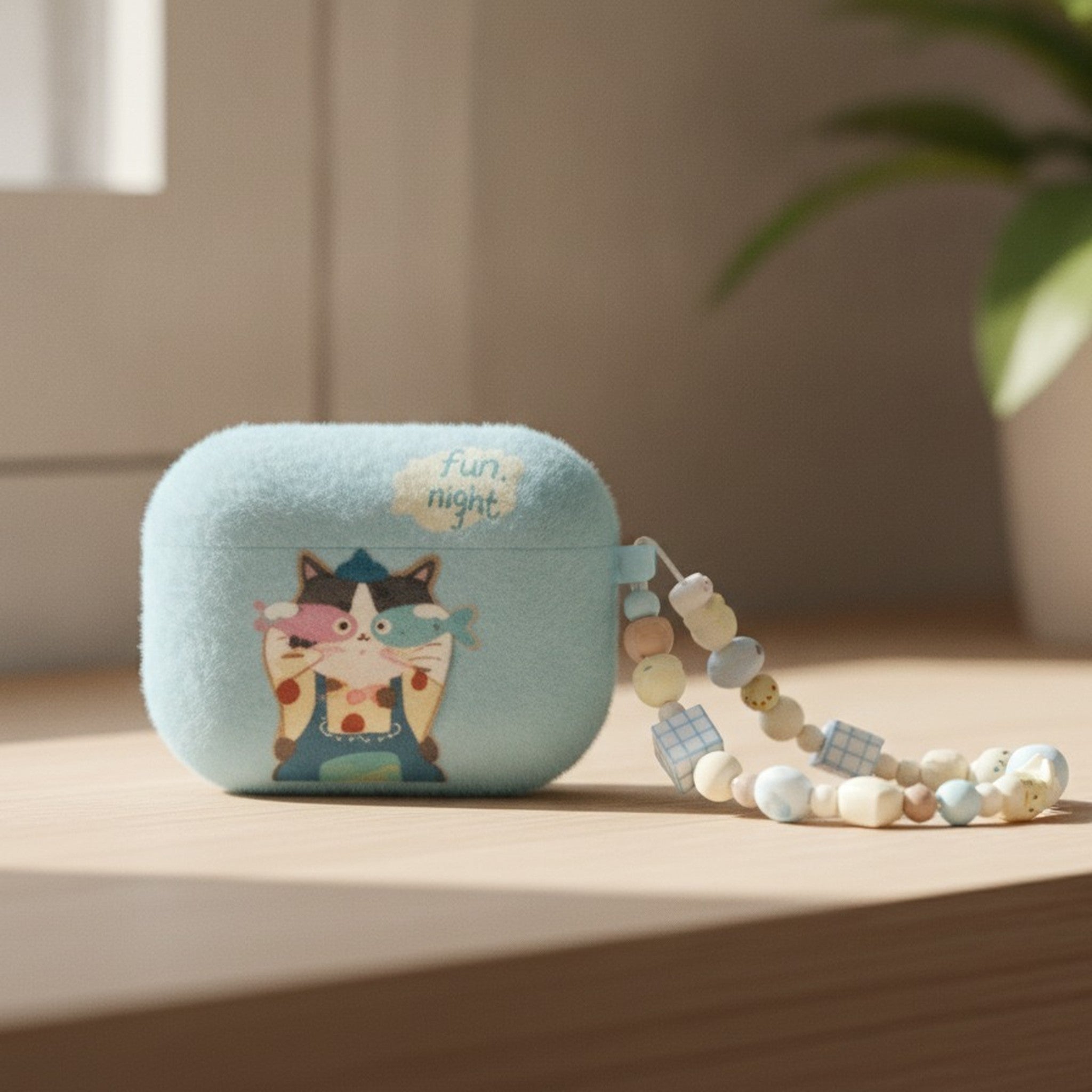 Blue Dopamine Cat AirPods Case with Lanyard