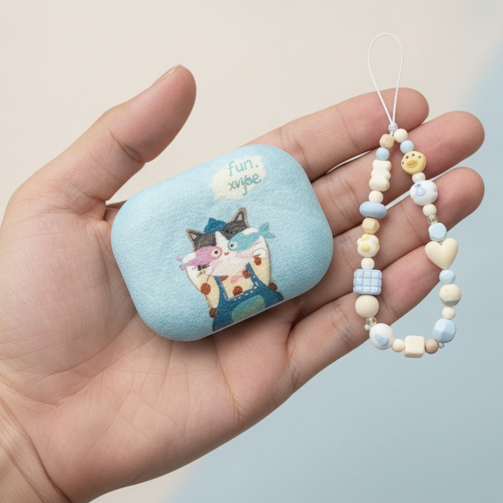 Blue Dopamine Cat AirPods Case with Lanyard