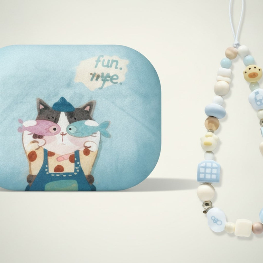 Blue Dopamine Cat AirPods Case with Lanyard