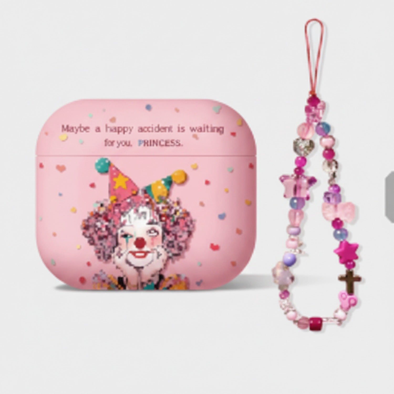 Pink Clown Beaded Charm AirPods Case