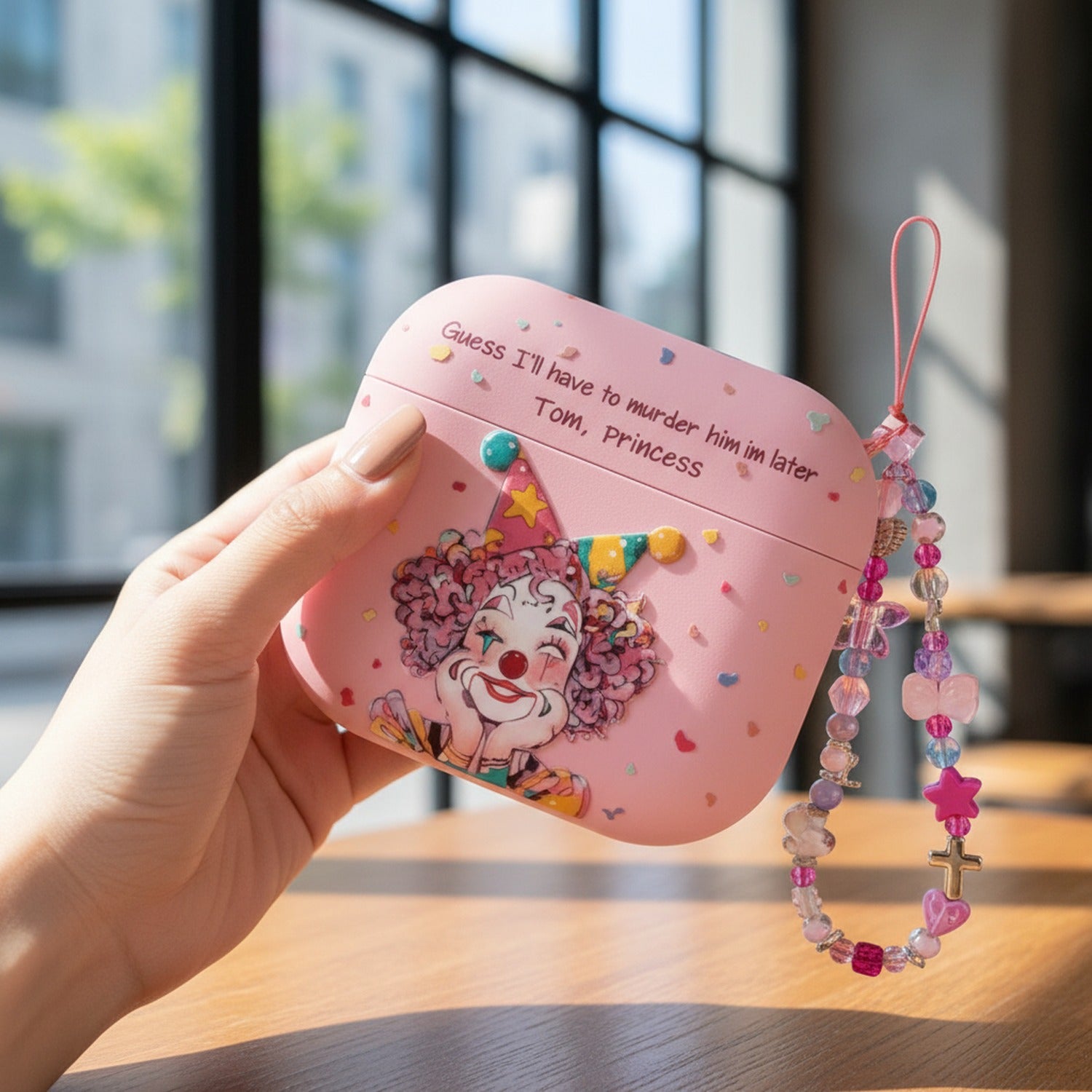 Pink Clown Beaded Charm AirPods Case
