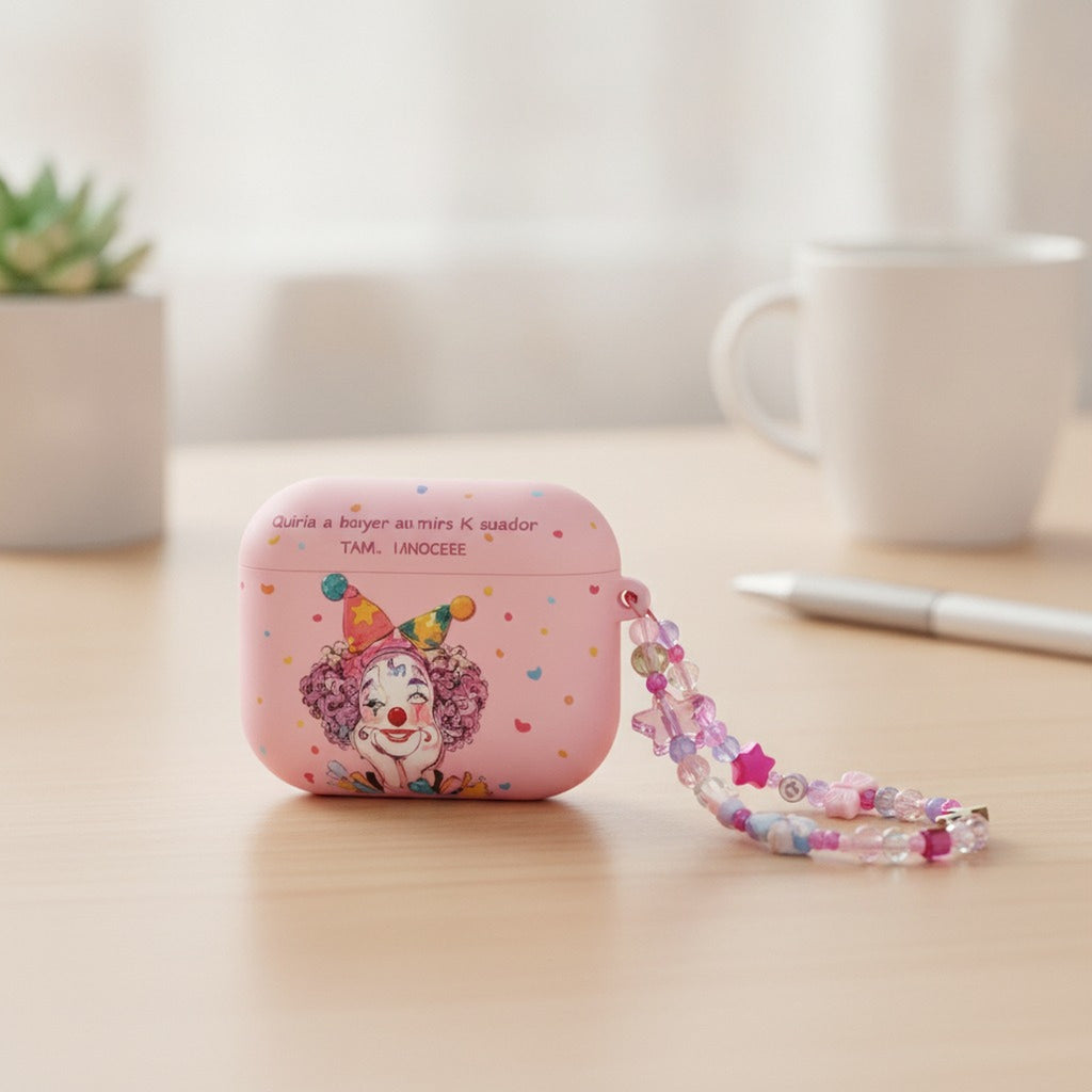 Pink Cartoon Clown AirPods Case with Lanyard