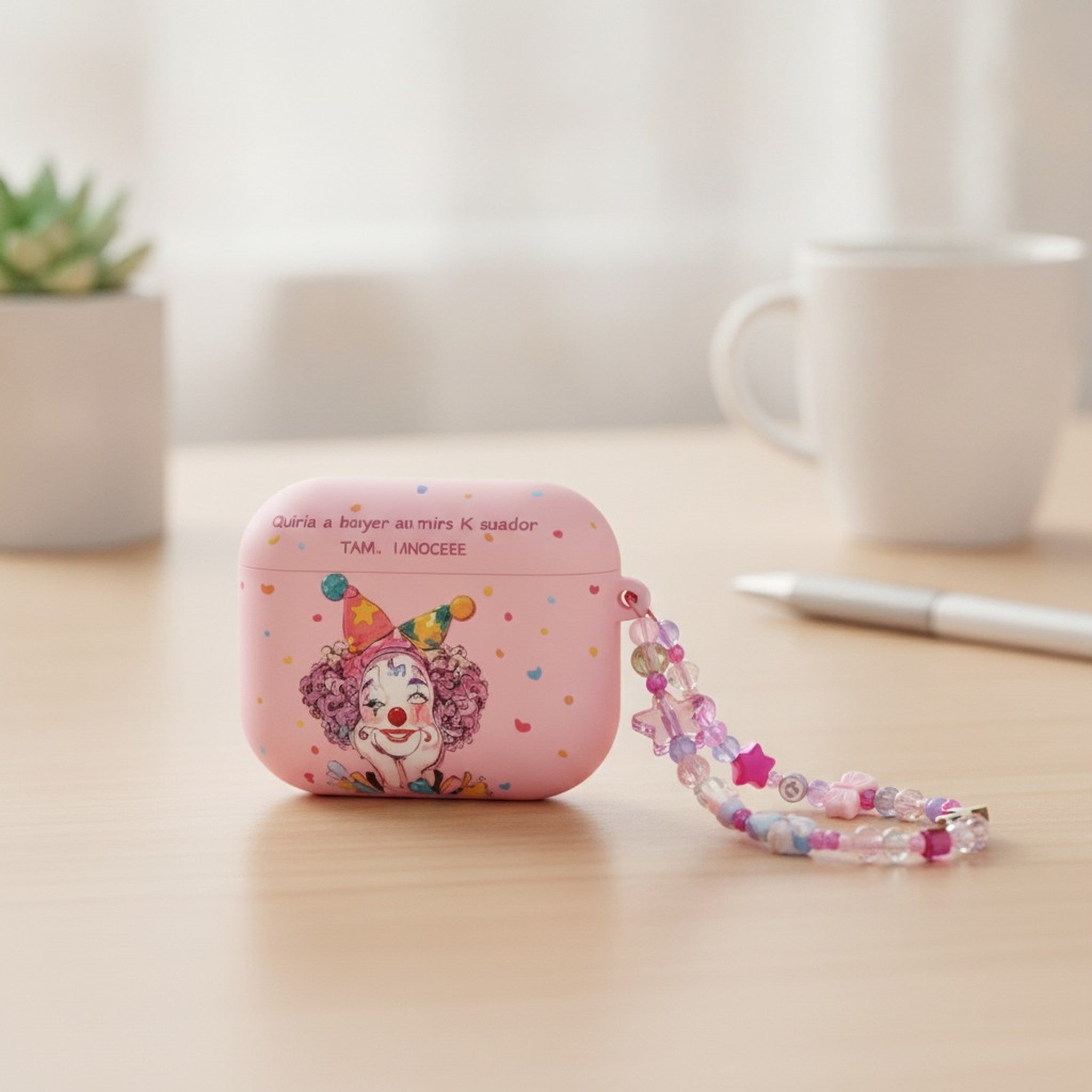 Pink Cartoon Clown AirPods Case with Lanyard