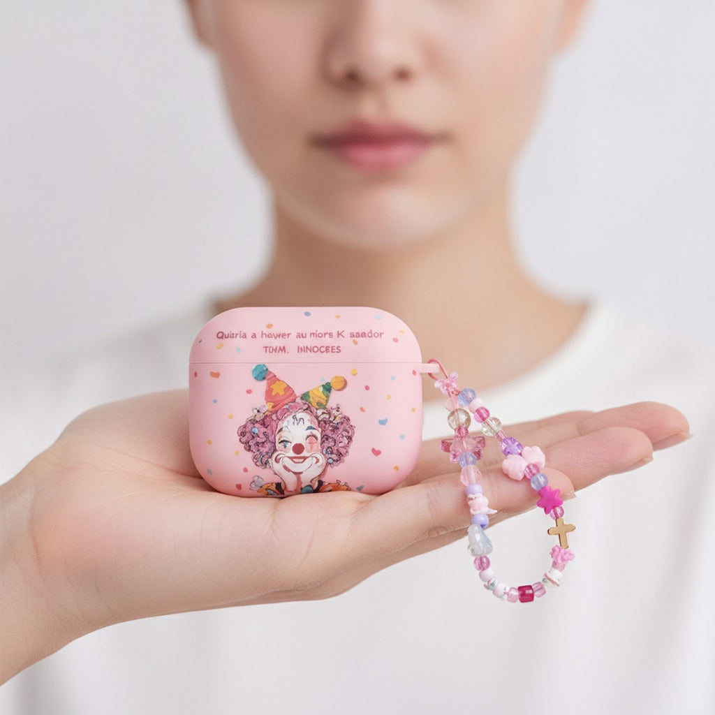 Pink Cartoon Clown AirPods Case with Lanyard
