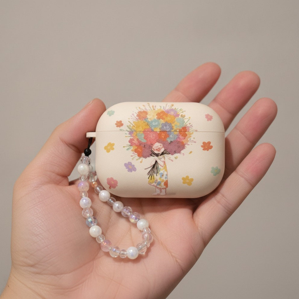 Yellow Flower Girl AirPods Case & Pearl Lanyard