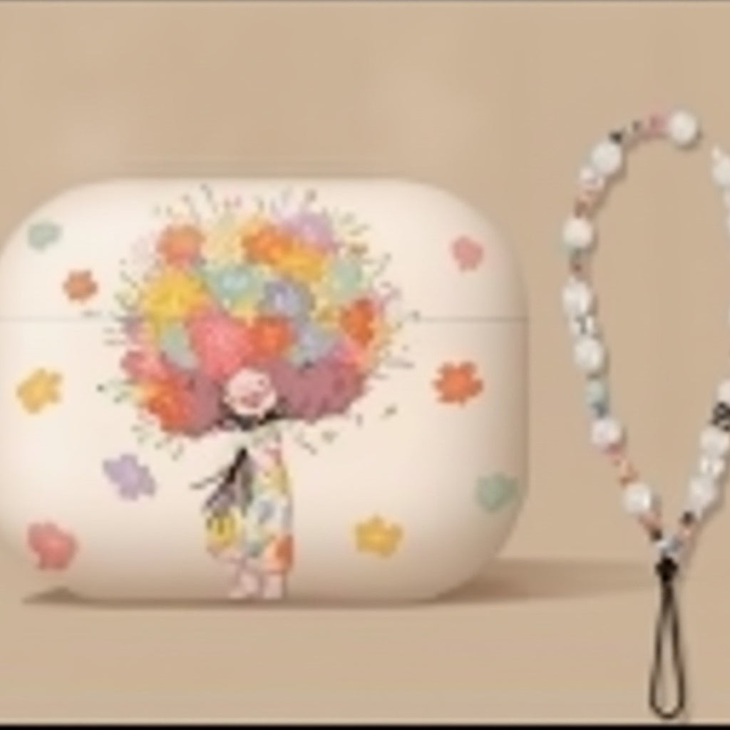 Yellow Flower Girl AirPods Case & Pearl Lanyard