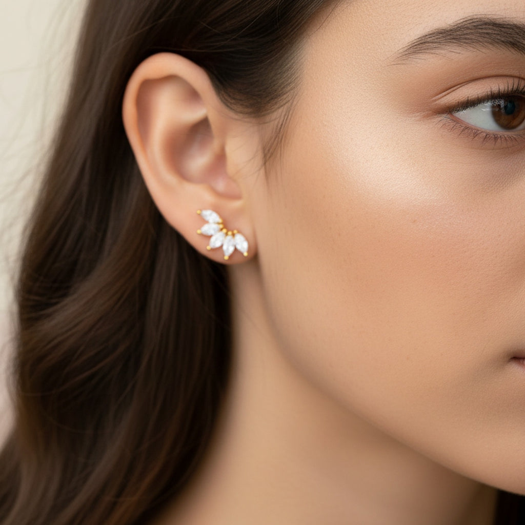 Crystal Marquise Flower Cluster Gold Earrings