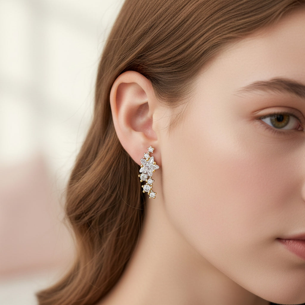 Crystal Marquise Flower Cluster Gold Earrings