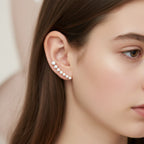 Silver Rhinestone Curved Ear Crawler Earrings