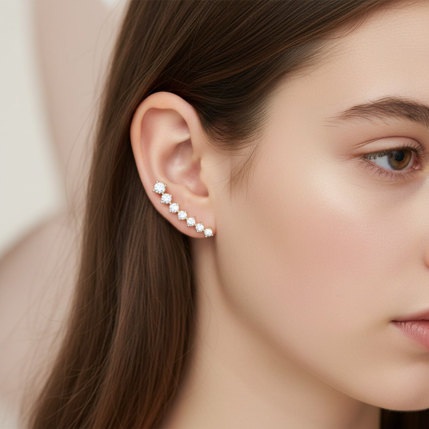 Silver Rhinestone Curved Ear Crawler Earrings