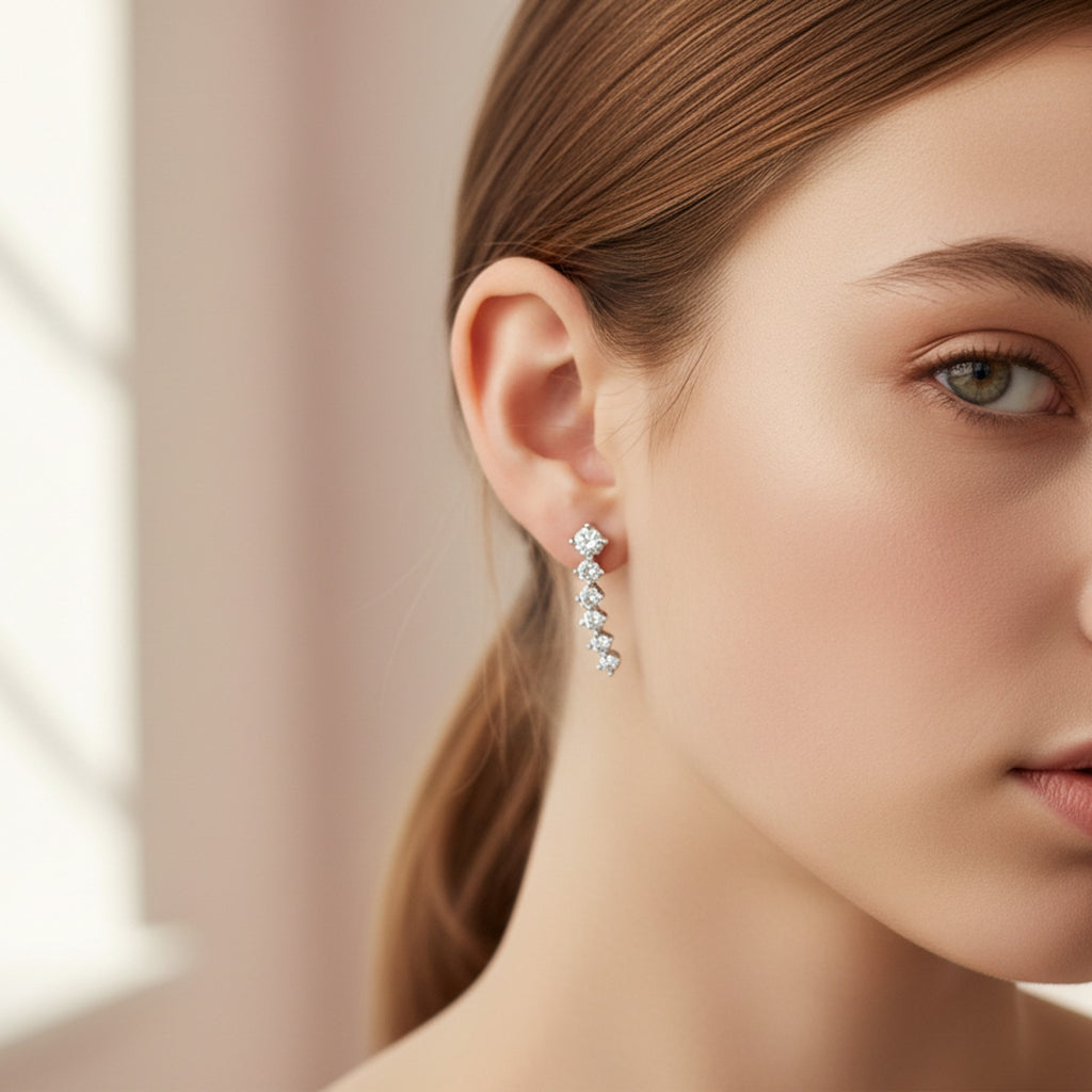 Silver Rhinestone Curved Ear Crawler Earrings