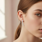 Silver Rhinestone Curved Ear Crawler Earrings