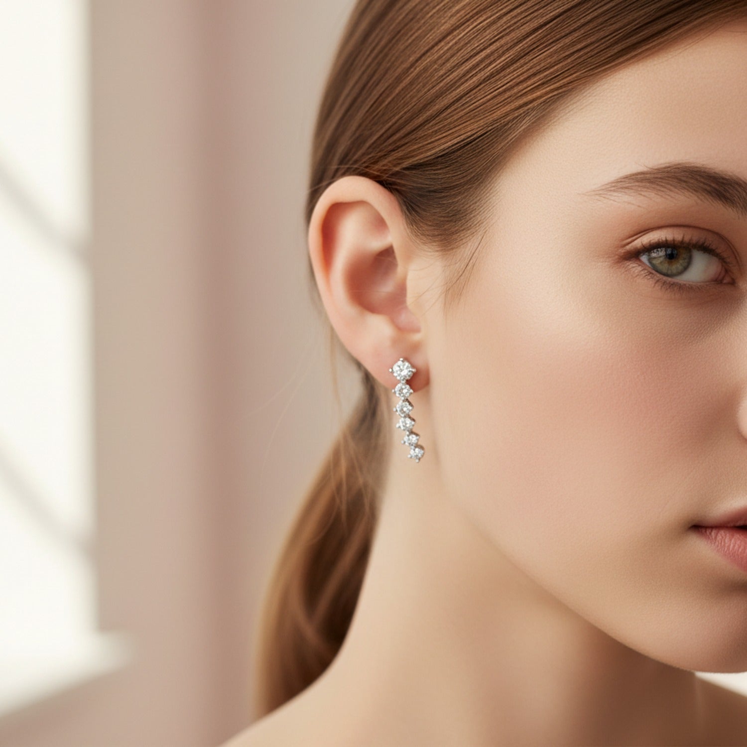 Silver Rhinestone Curved Ear Crawler Earrings