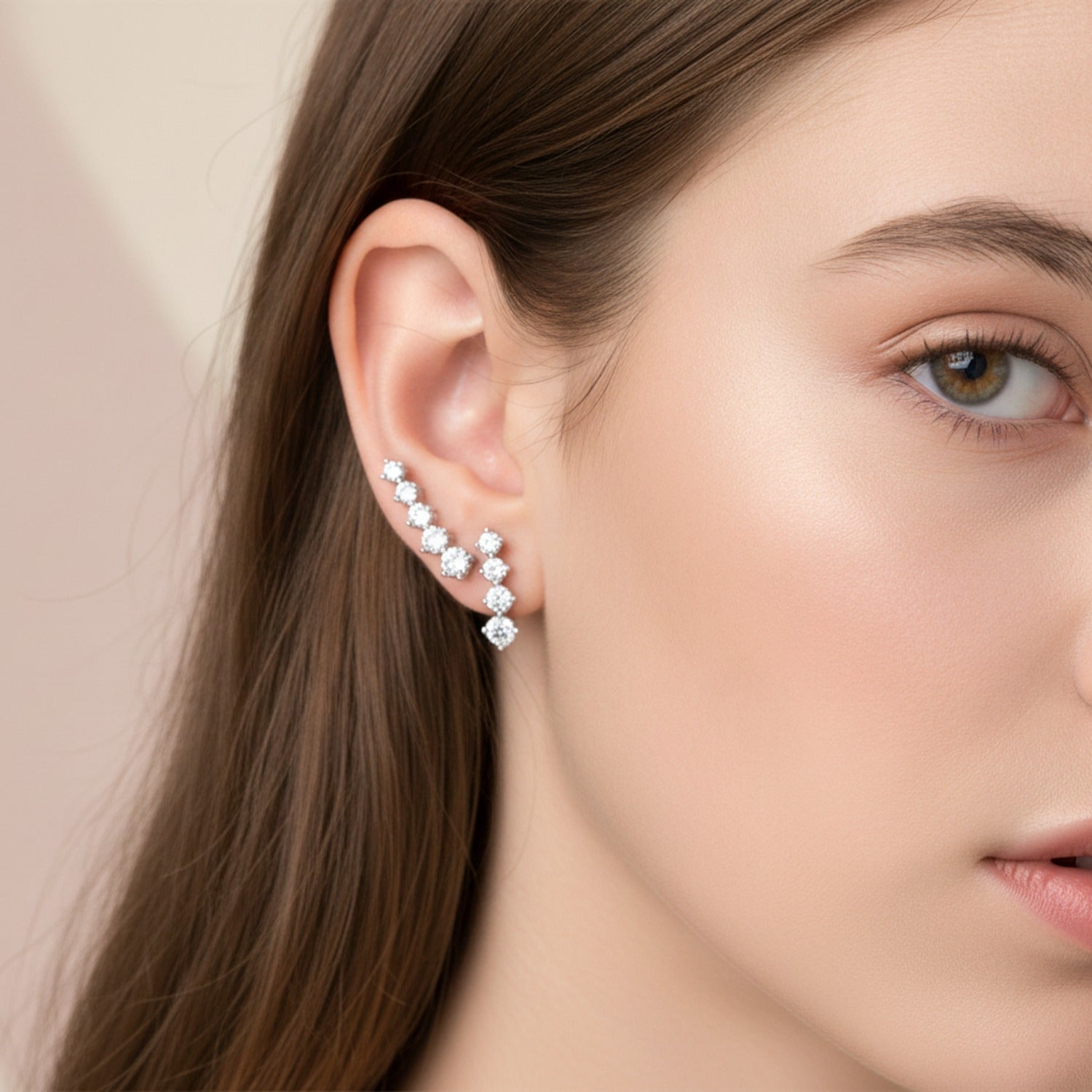 Rhinestone Curved Ear Crawler Earrings - Default – jewelry (view 3)