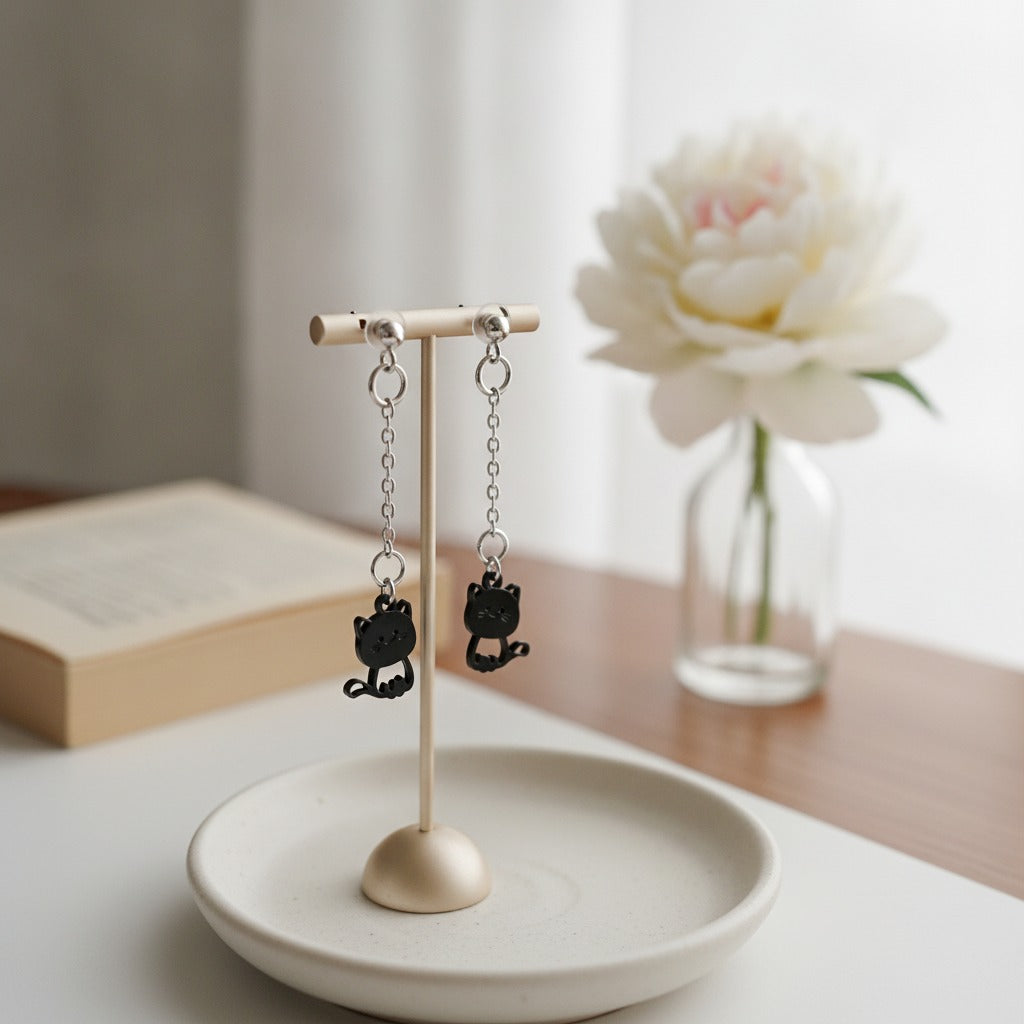 Cute Black Cat Dangle Earrings – jewelry (view 3)