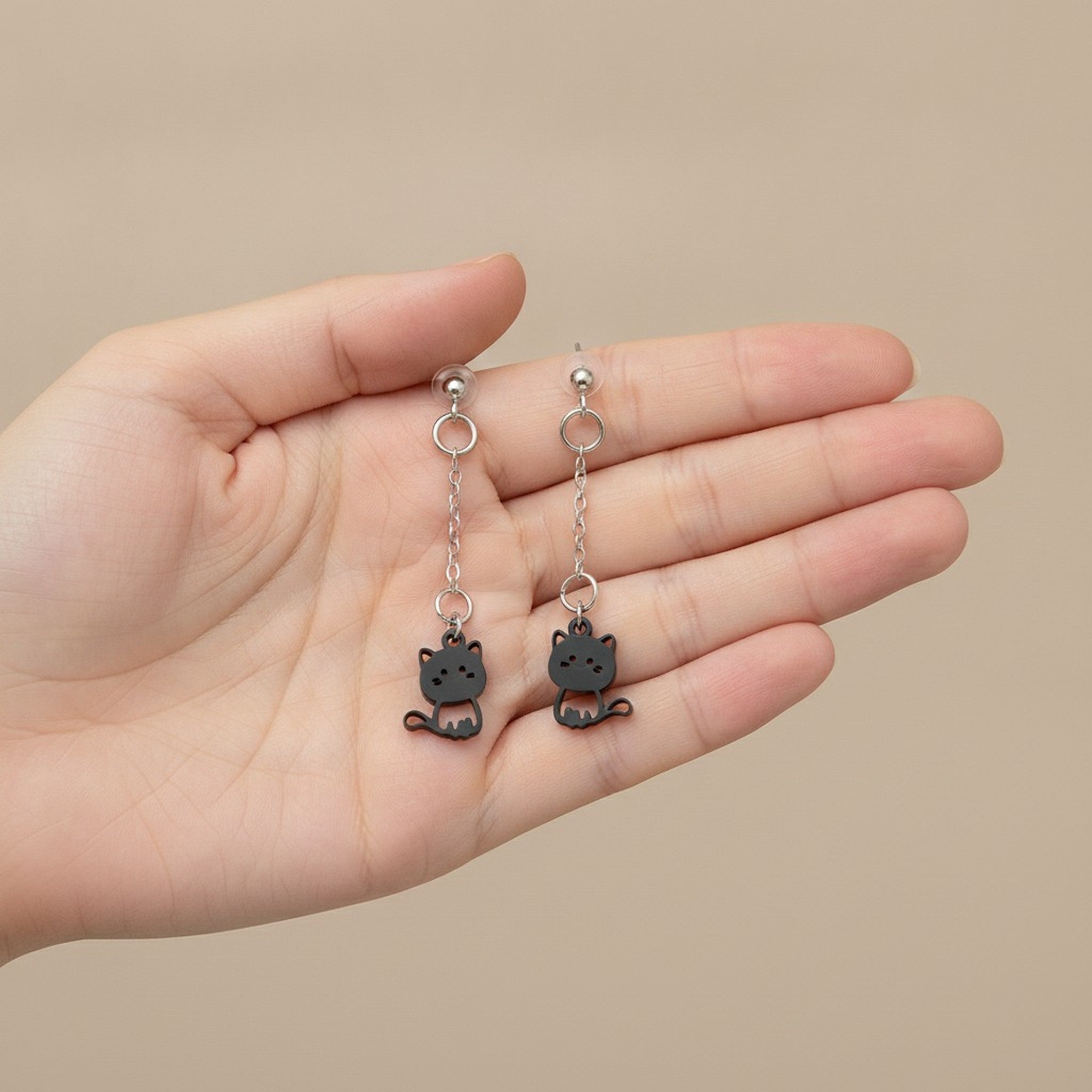 Cute Black Cat Dangle Earrings – jewelry (view 4)