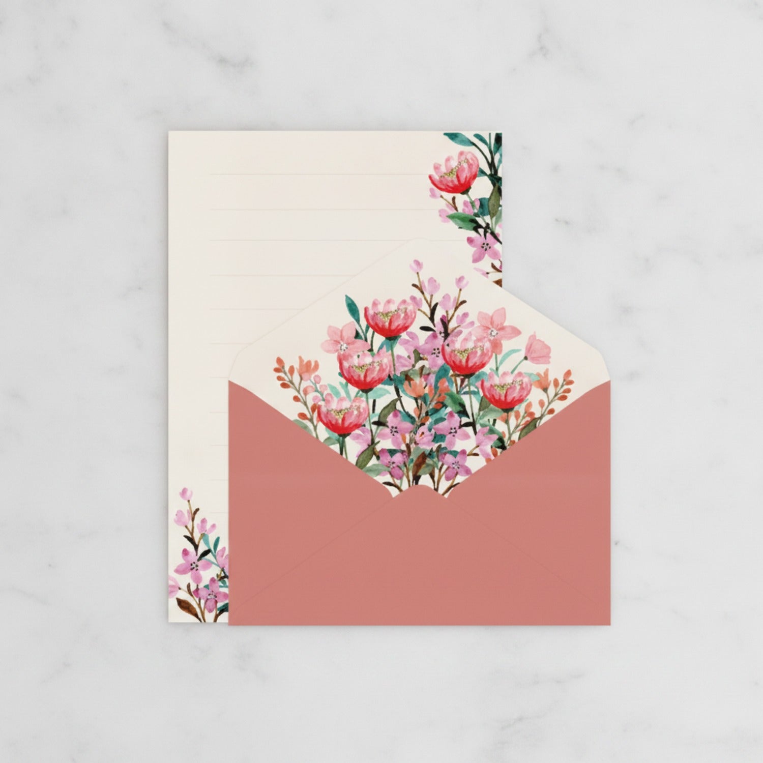 Floral Envelope Stationery Set Pink