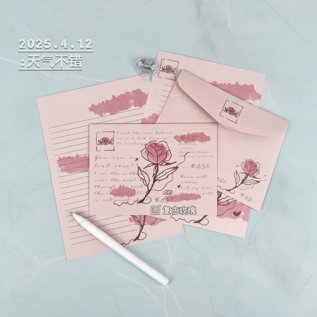 Rose Floral Pink Letter Writing Set With Charm – stationery (view 2)