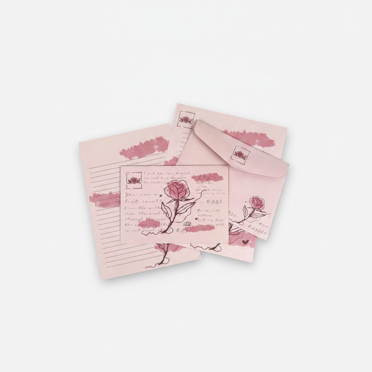 Rose Floral Pink Letter Writing Set With Charm