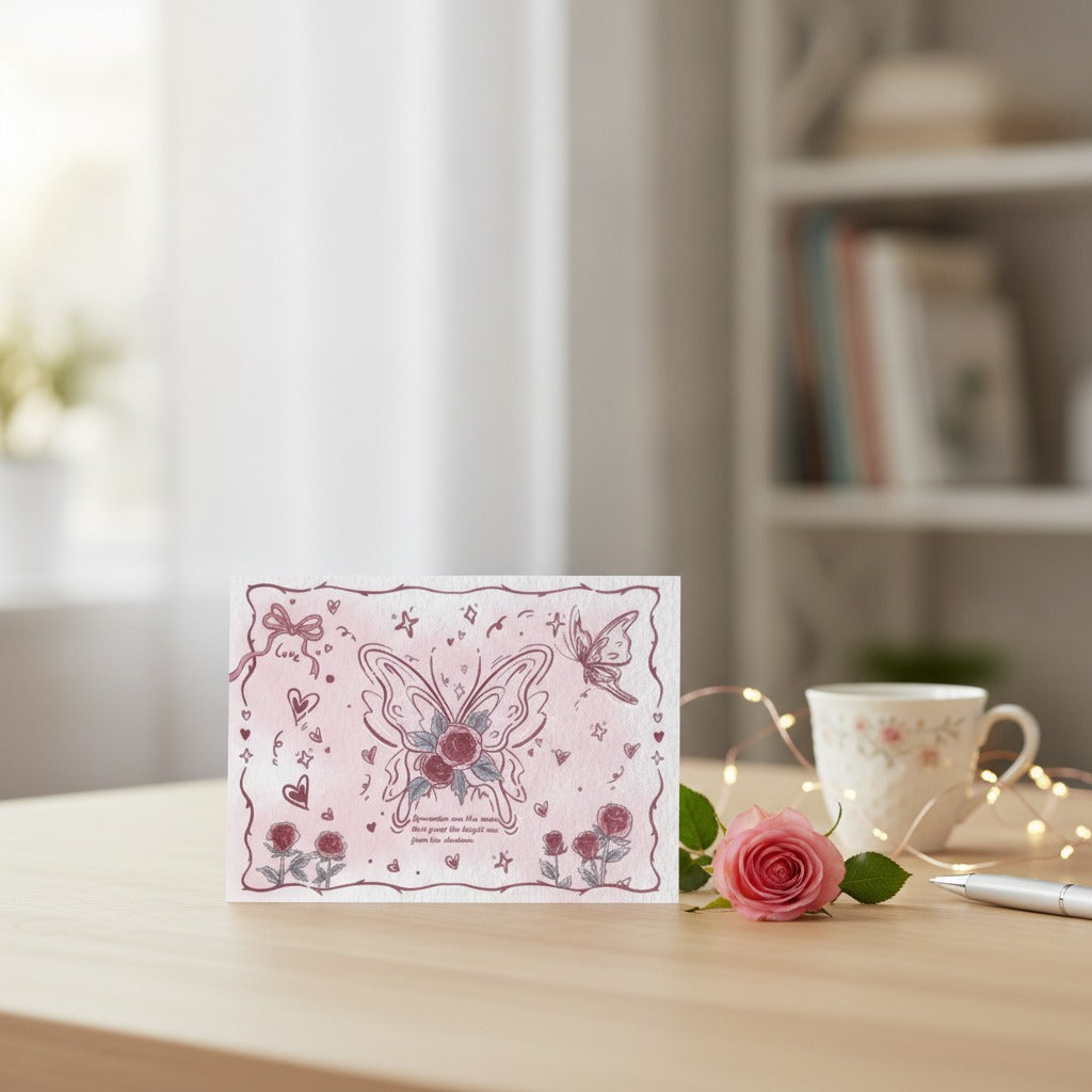 Butterfly Flower Pink Stationery Notepad Set (view 2)
