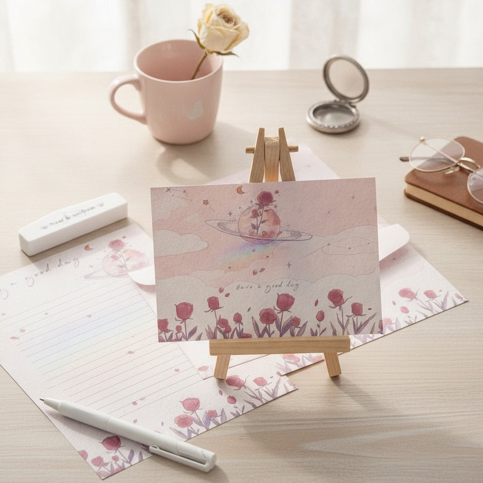 Rose Flower Aesthetic Lined Notebook Set – stationery (view 2)
