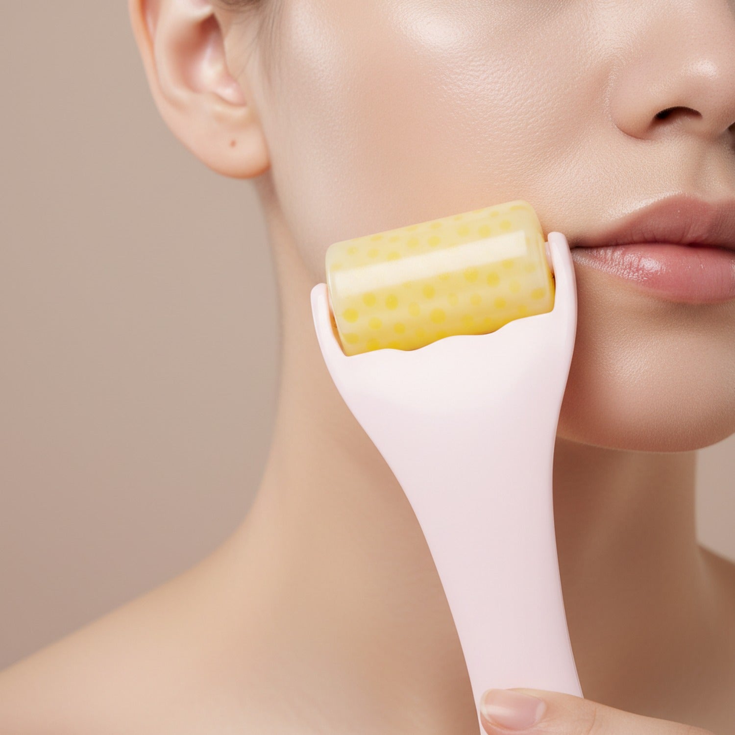 Yellow Sponge Facial Roller Beauty Tool Pink