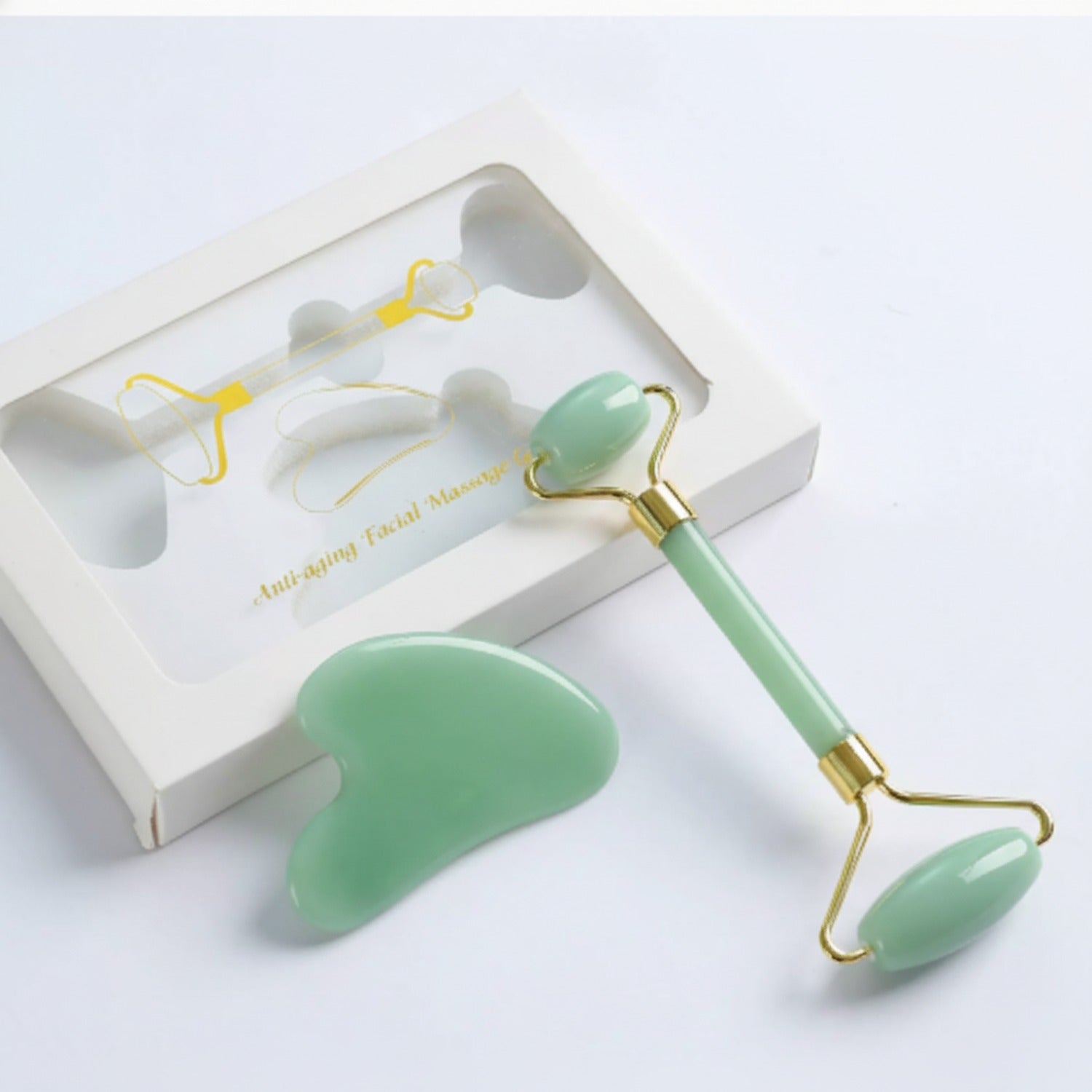 Jade Gua Sha Roller Anti-Aging Facial Massage Set