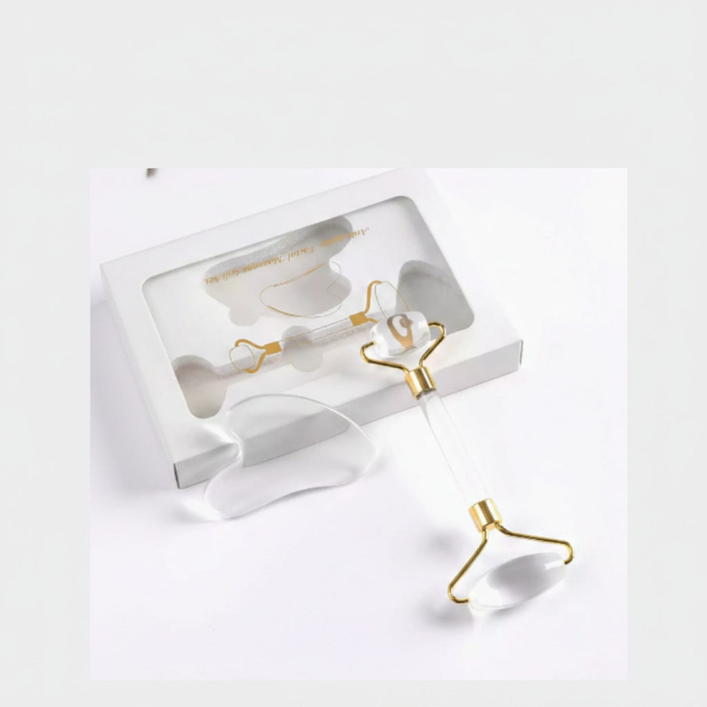 Jade Roller Beauty Set Gold Bow Handle