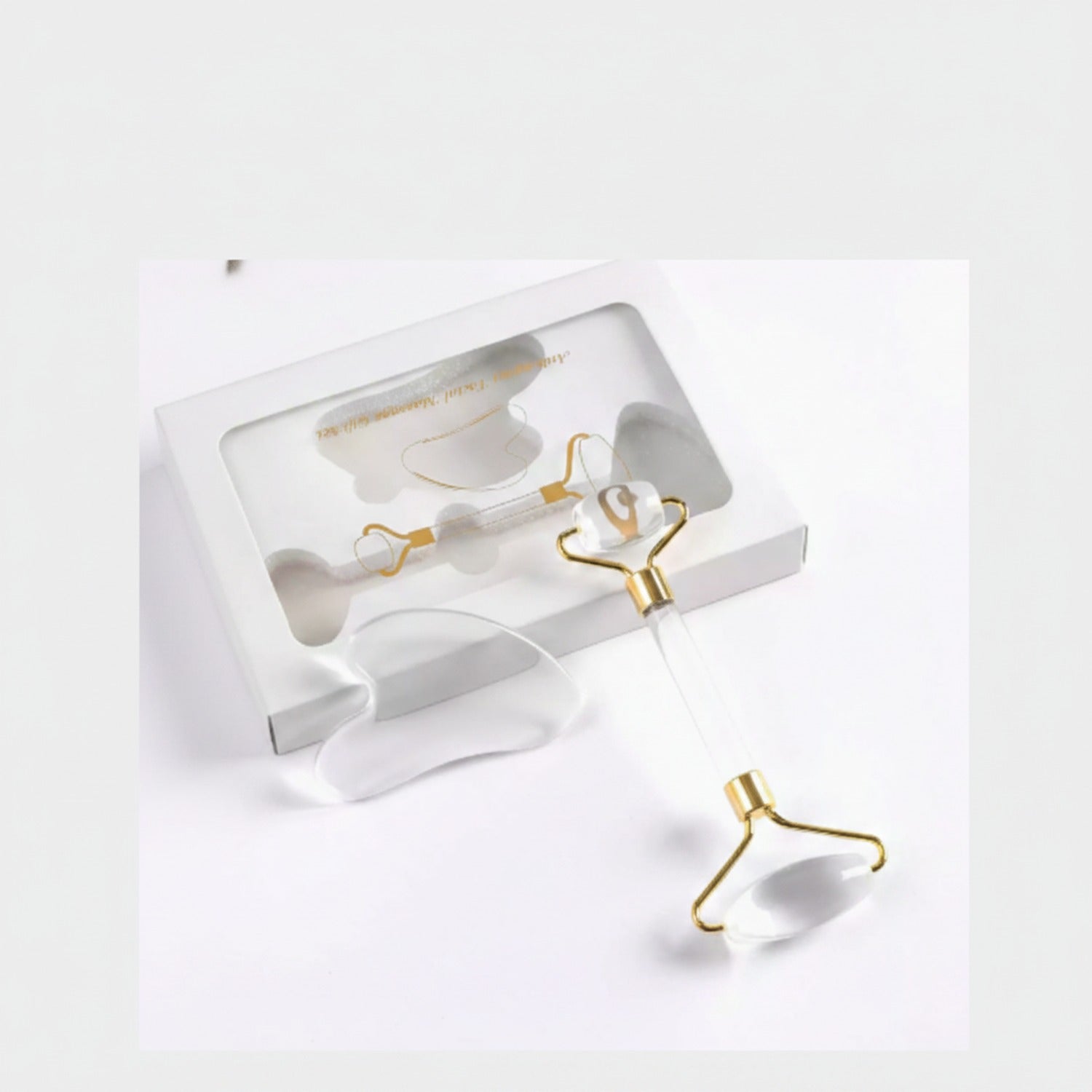 Jade Roller Beauty Set Gold Bow Handle