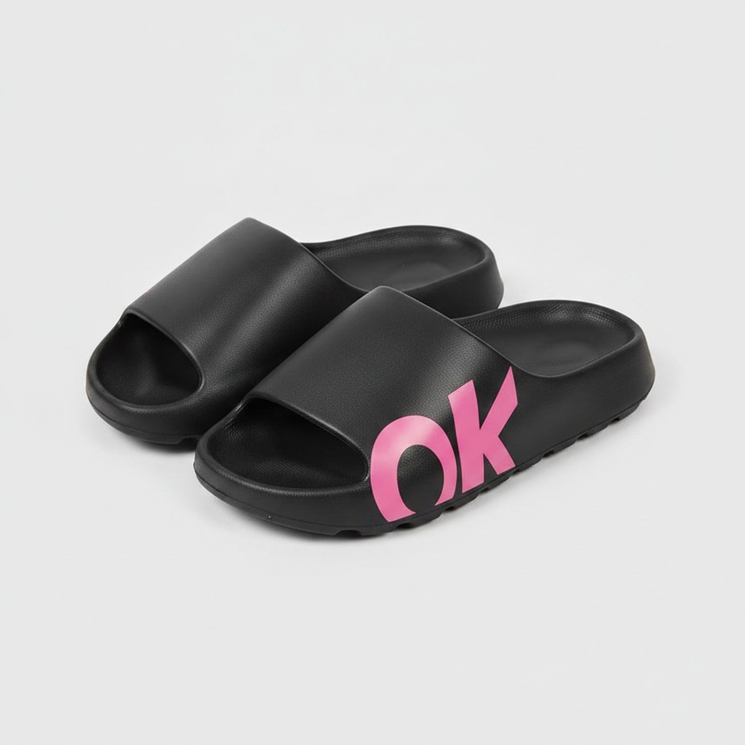 OK Slide Slippers - Black With Pink Text – apparel accessories (view 1)