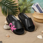 Women's Pink OK Graphic Black Slide Sandals