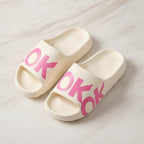 OK Slide Slippers - White With Pink Text – apparel accessories (view 2)
