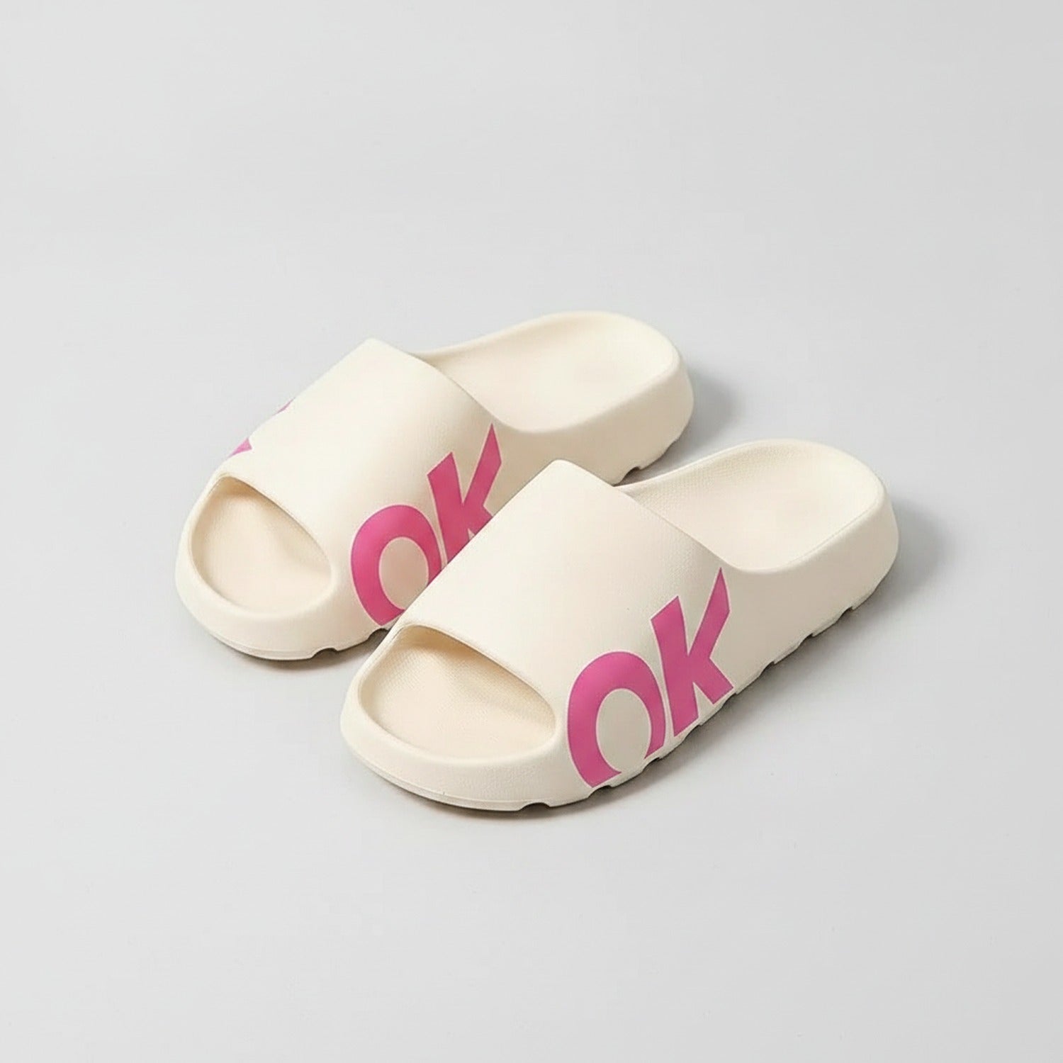OK Slide Slippers - White With Pink Text – apparel accessories (view 1)
